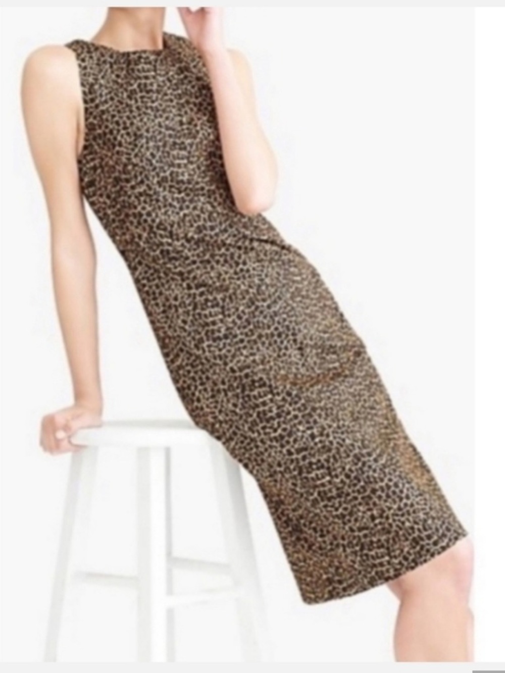 J. Crew Brown Cotton Leopard Print Midi Sheath Dress
